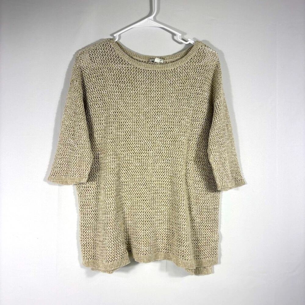 J. Jill Beige Loose Knit Crew Neck Short Sleeve Sweater Size Large B0026